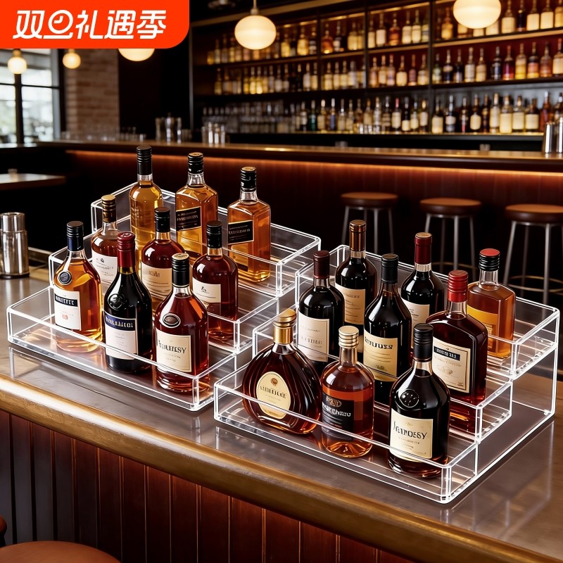 酒架桌面多层阶梯式置物架吧台迷你小洋酒收纳盒亚克力酒柜展示架