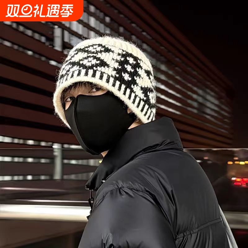 网红针织帽男韩版冷帽百搭加厚保暖护耳大头围帽子女毛绒帽