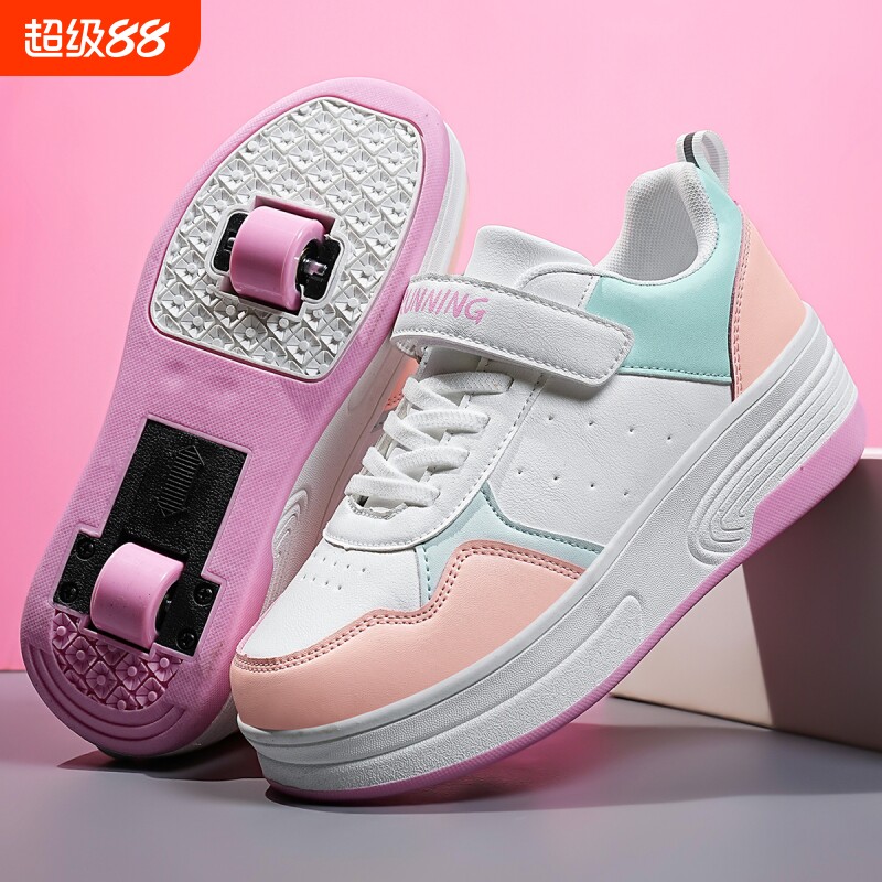 男女童学生暴走轮滑鞋女童魔术贴双轮可拆卸收缩儿童暴走鞋溜冰鞋