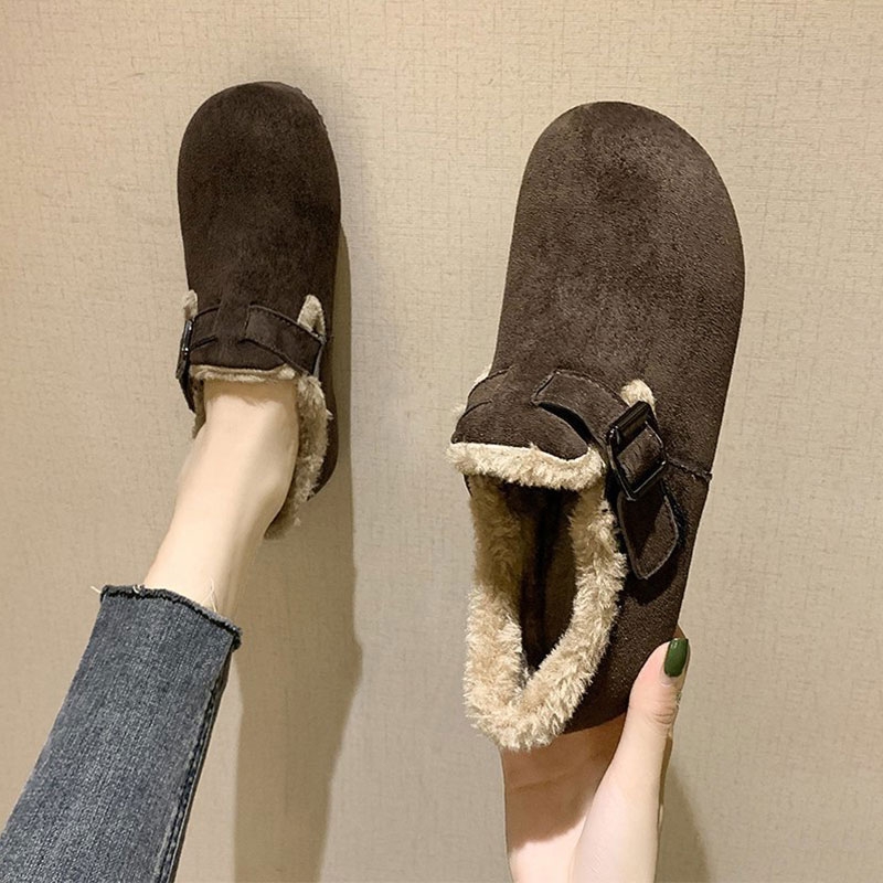 丑萌复古勃肯鞋女2025秋冬新款超火ins一脚蹬豆豆鞋加绒保暖棉鞋