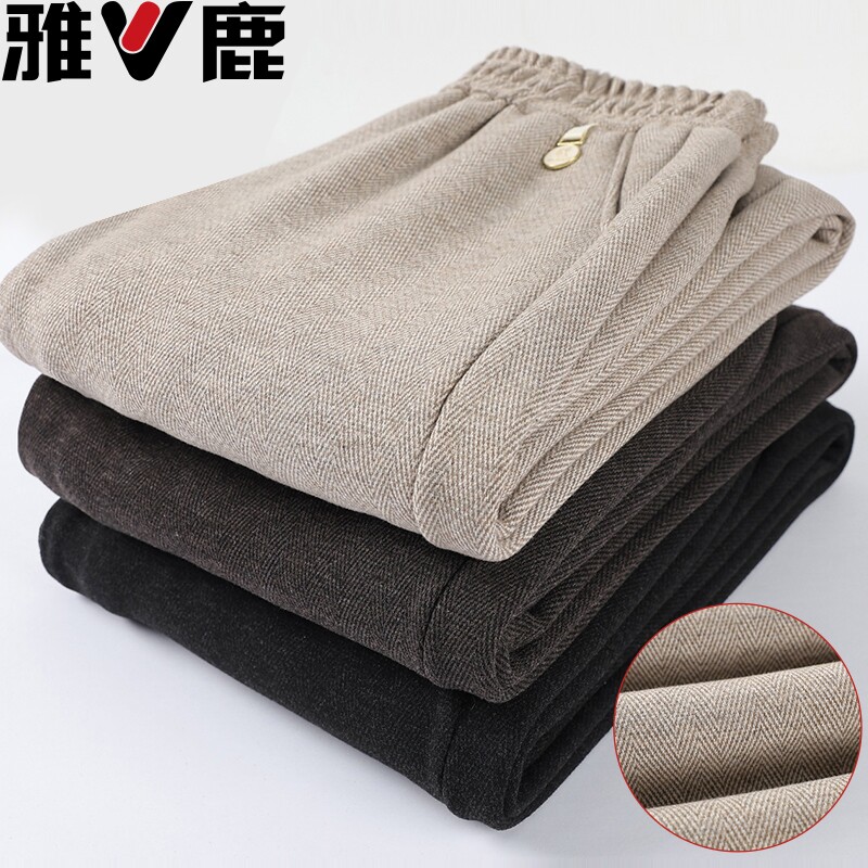 雅鹿妈妈裤子春装休闲阔腿直筒裤中老年女士松紧腰时尚春秋毛呢裤