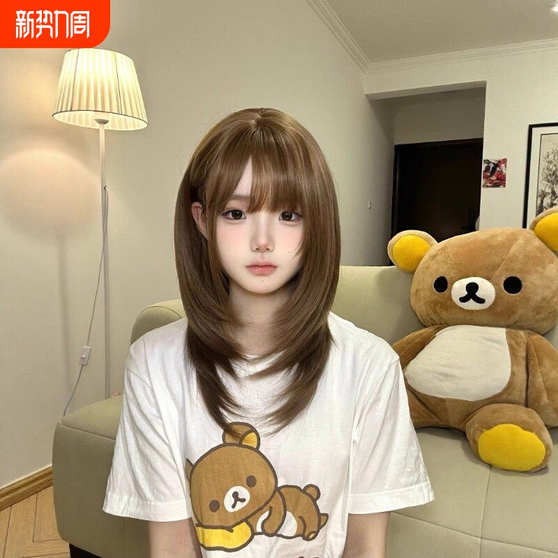 纤韵佳人假发女蜜茶锁骨发y2k网红亚文化齐刘海高层次短直发全头