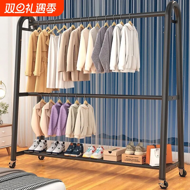 晾衣架落地卧室可移动挂衣架家用室内多功能衣服收纳架置物衣帽架