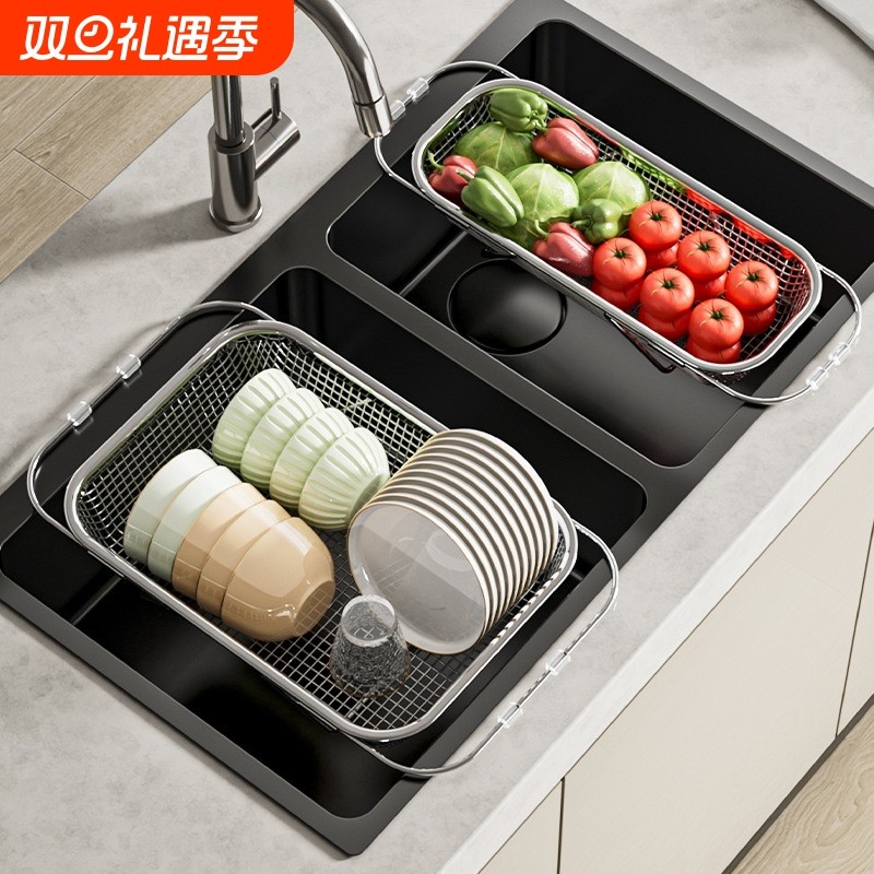 不锈钢沥水架厨房伸缩水槽碗架水池洗菜盆碗筷滤水碗盘碗碟收纳篮