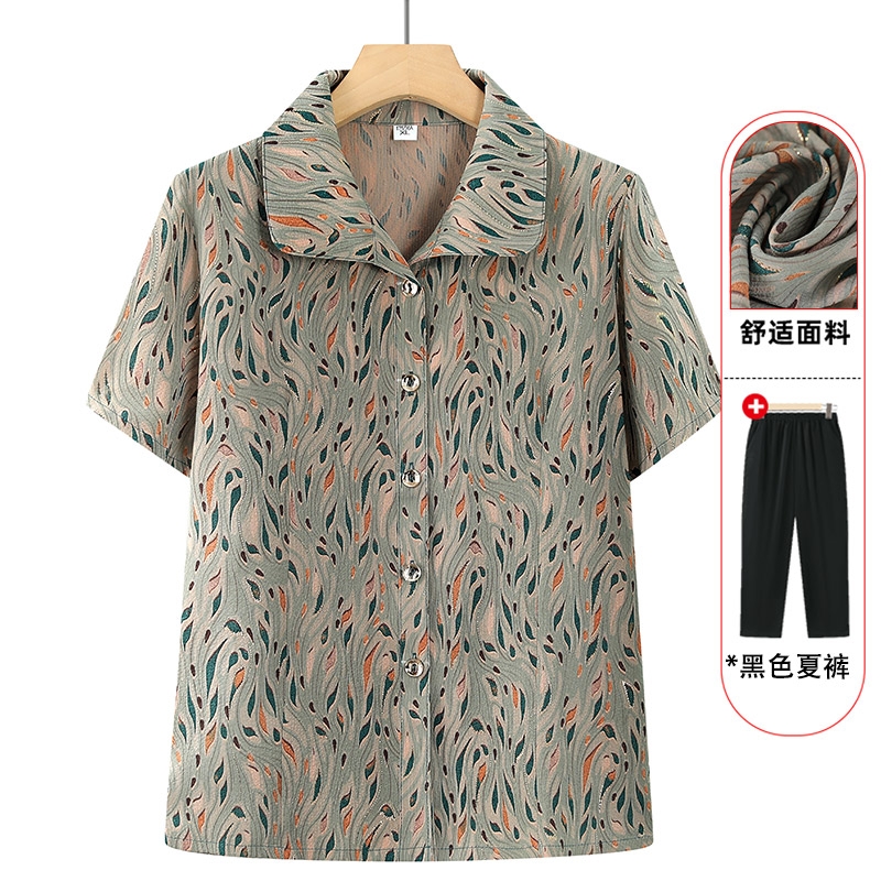 奶奶装夏季妈妈衬衫中老年人衬衣女短袖休闲衣服新款60多岁70老人