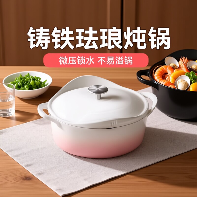 王源吉珐琅锅家用铸铁锅炖锅汤锅砂锅海鲜炖盅电磁炉专用不粘煮锅
