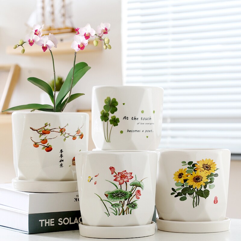 花盆陶瓷带托盘清仓特价家用特大号多肉花盆客厅绿植蝴蝶兰盆高温