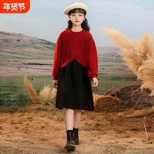 过年女童连衣裙秋冬装2026新款中国风新年红色公主裙儿童套装裙