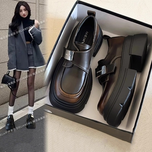 厚底乐福鞋女2024新款春秋爆款英伦风小皮鞋百搭女款玛丽珍鞋卉然