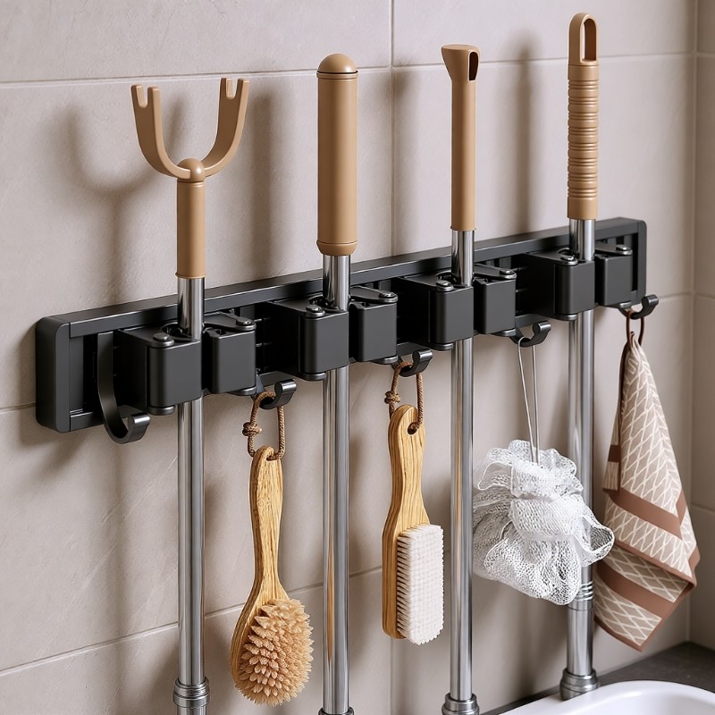 百悍拖把架挂钩免打孔壁挂夹门后挂衣架收纳挂衣钩浴室卡扣承重