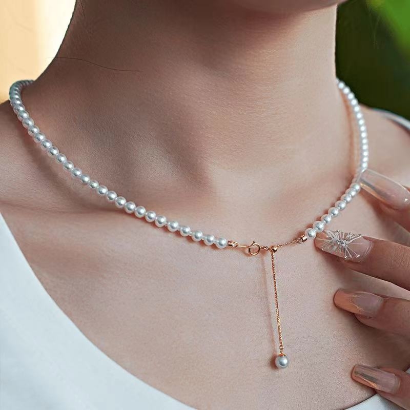 诸暨淡水珍珠项链正圆强光小米珠百搭高级锁骨链颈链黄金珠宝海水