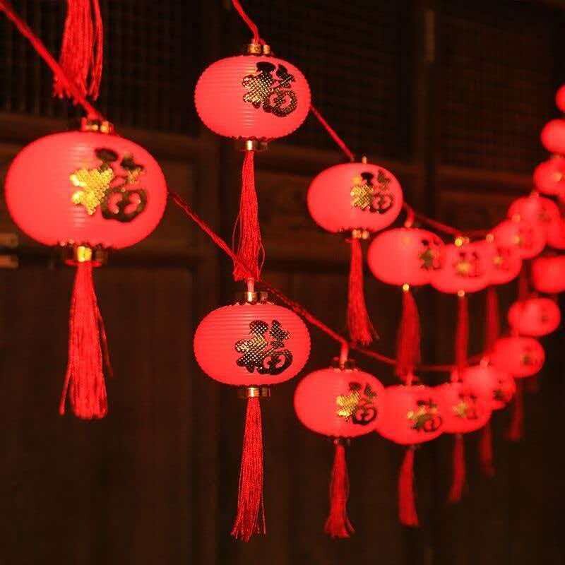 新款太阳能户外庭院红灯笼串灯春节阳台新年挂树彩灯装饰灯串室外