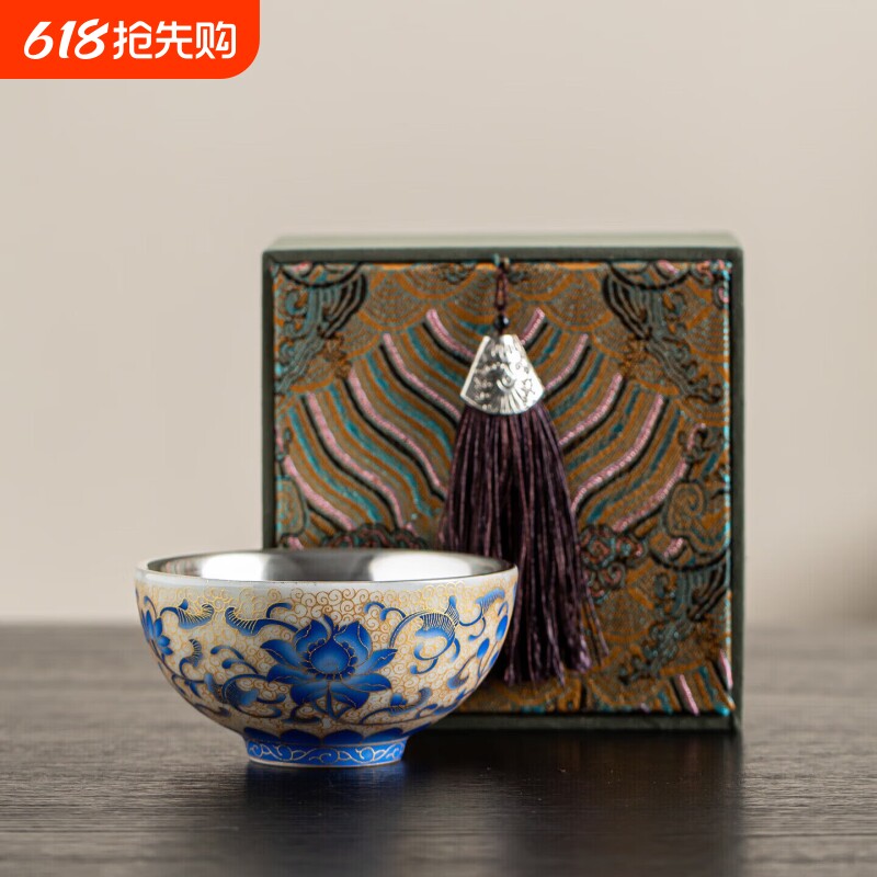 茶具茶杯鎏银茶杯茶碗结晶汝窑功夫茶具鎏银茶杯主人杯高档品茗杯