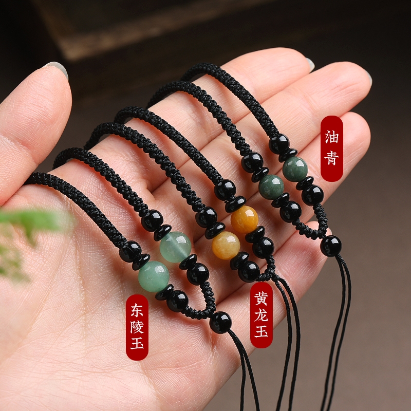 手工挂件绳编织翡翠黑曜石项链