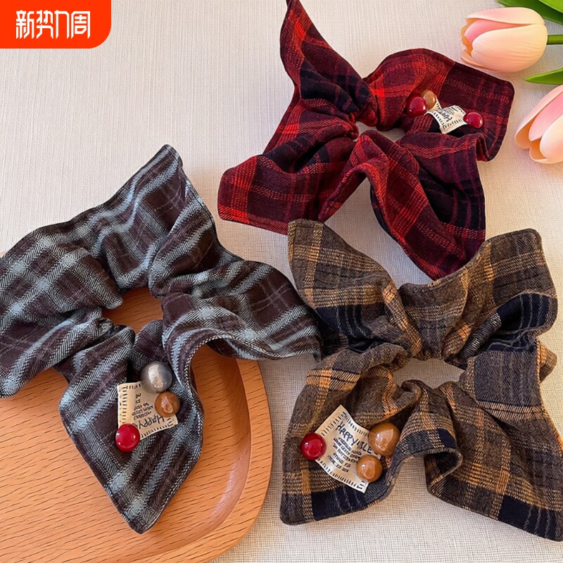 韩版发饰方巾大肠发圈ins风头饰秋冬新款饰品头绳发绳可爱格子毛