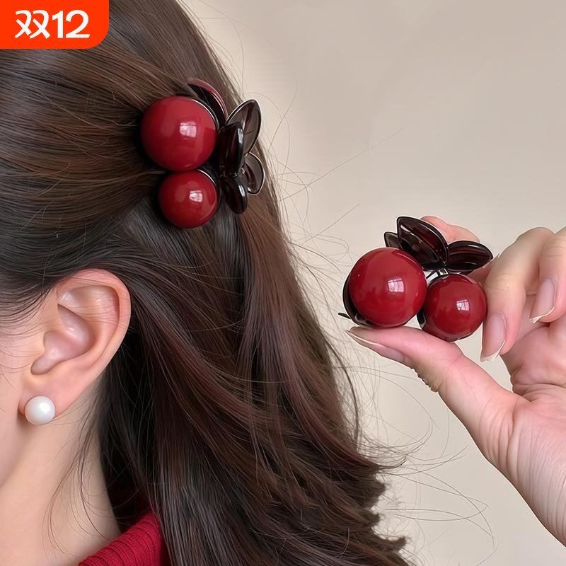 樱桃小抓夹羊毛卷发饰碎发夹女2025新款高端半扎后脑勺刘海夹侧边