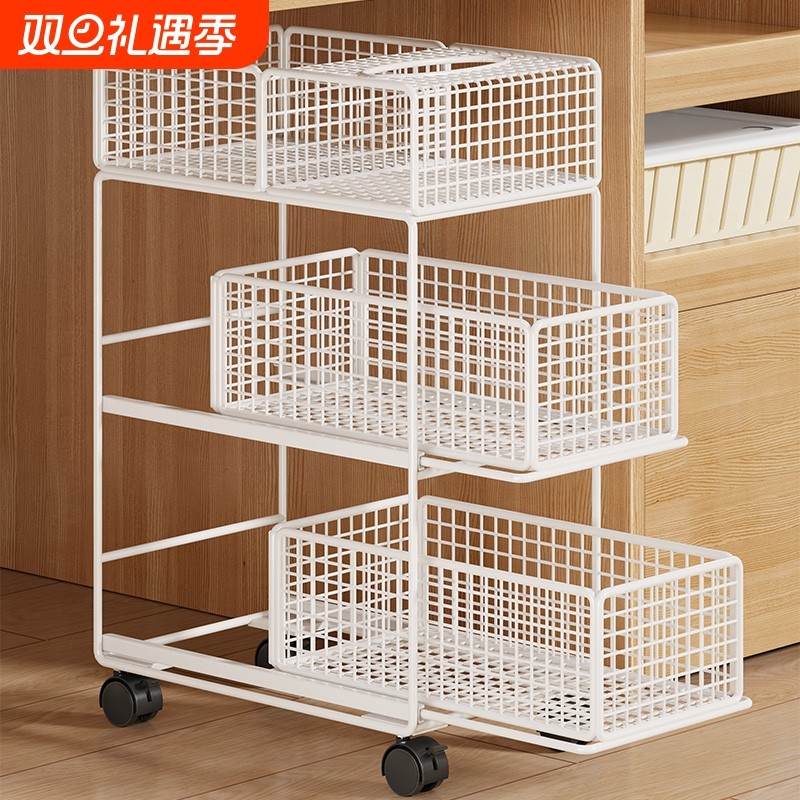 桌下收纳小推车置物架书架落地抽屉式书包收纳柜多层分层抽拉移动