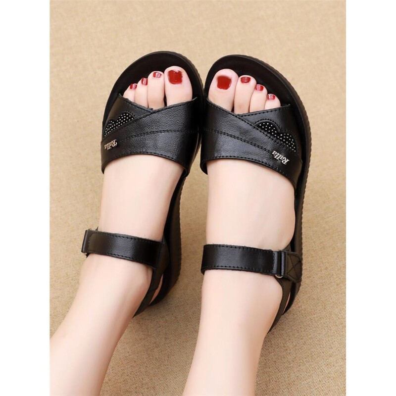 意尔康心选妈妈凉鞋夏季软底平底中年女士中老年女鞋女式外穿舒适