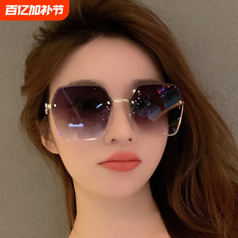 太阳镜女2026款无边框防晒圆脸显瘦防紫外线墨镜女士眼镜高清无框
