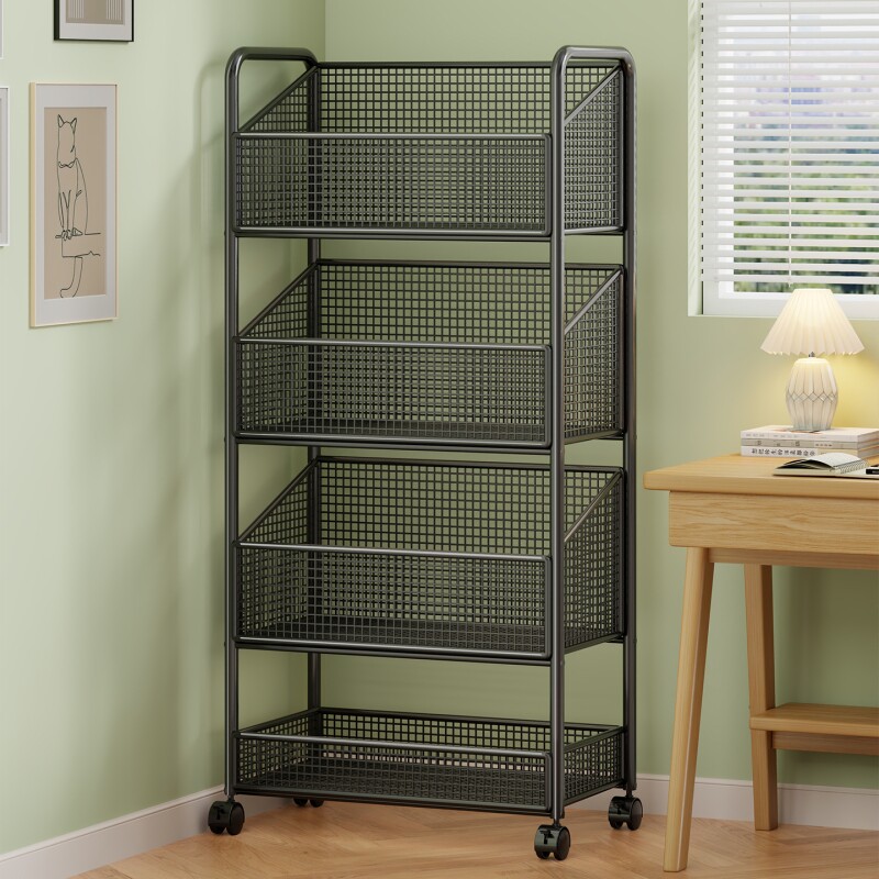 宿舍书架置物架简易书本收纳柜落地桌边多层家用可移动带轮小推车