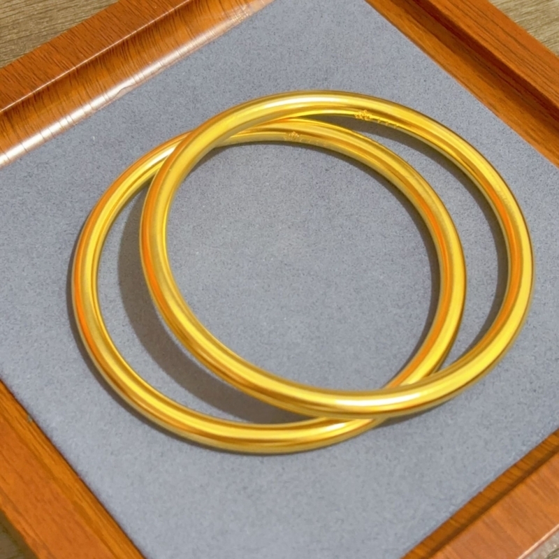 金店同款精品古法传承莲花沙金素圈手镯饰品手饰礼物送妈妈圈口