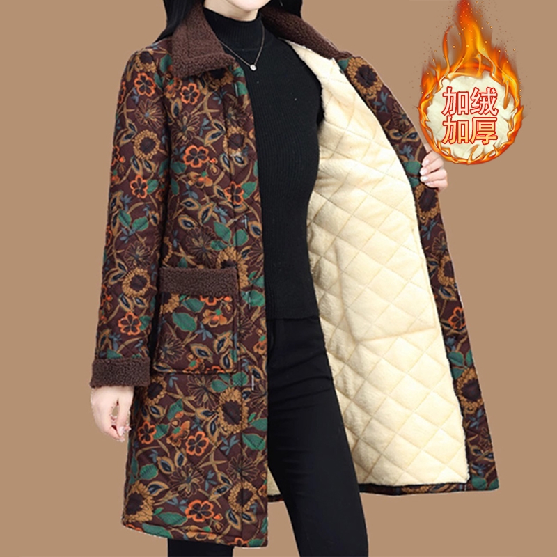 中老年加绒加厚棉衣冬季长款新款