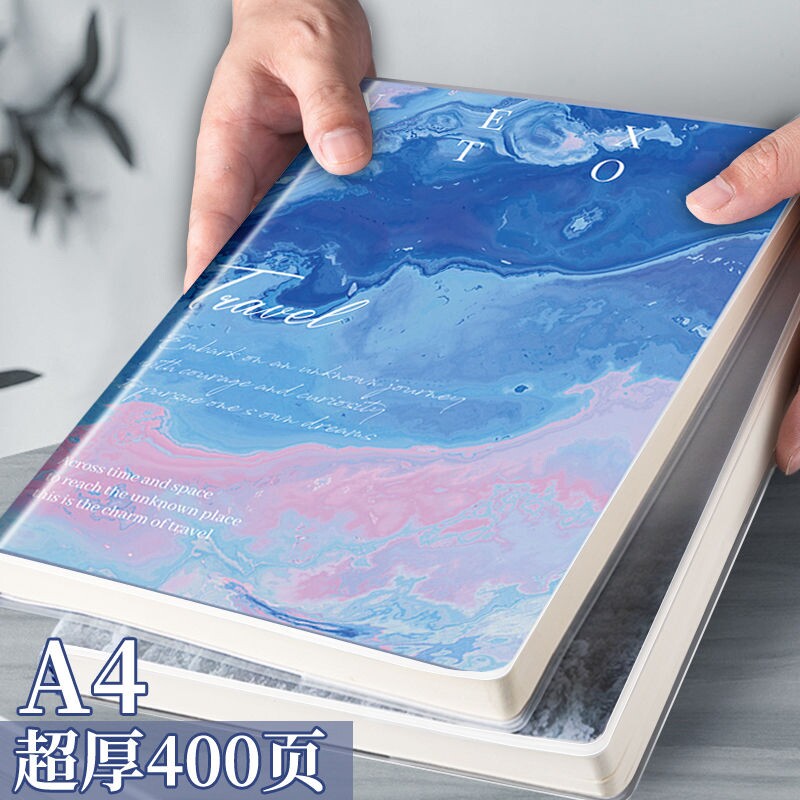 a4肤感笔记本子超厚胶套本厚本大本400页横线亲肤防水会议记录本学生专用记事本ins日记本b5文艺风办公软抄本