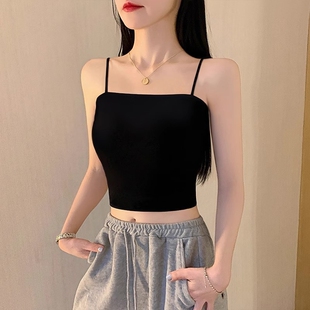 黑色吊带背心女夏外穿2025新款 内搭打底抹胸短上衣 美背设计感无袖