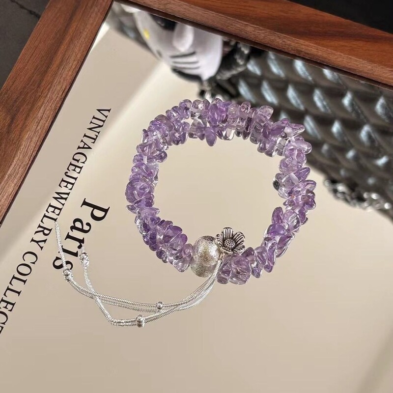 2026百搭紫水晶碎石流苏花手链浪漫紫小众设计女生礼物手饰手串
