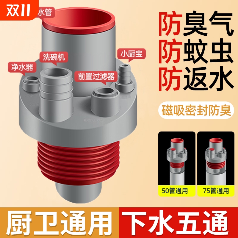 【厨房地漏三通防臭水塞】