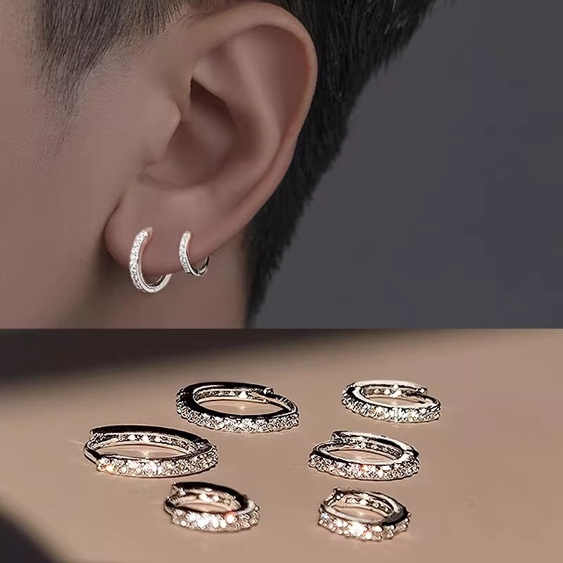 超闪耳环男小众轻奢高级感养耳洞睡觉免摘耳骨环耳圈气质耳扣耳饰