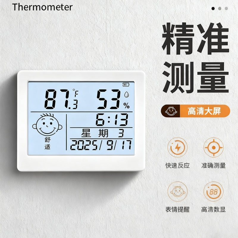 电子数显温湿度计室内家用婴儿时钟壁挂式迷你温度精准温度表显示