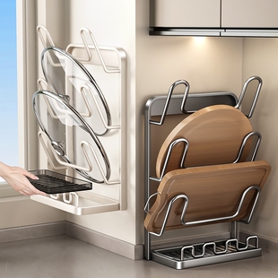 锅盖架台面锅铲架厨房多功能收纳置物架家用立式菜板放置器