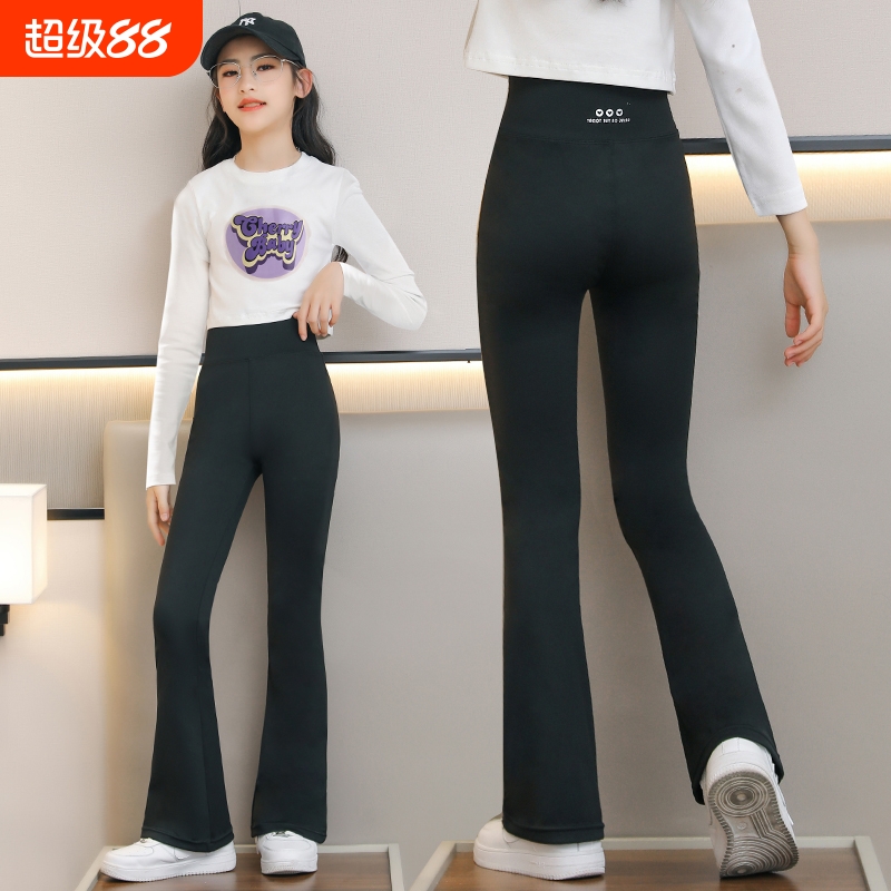 女童裤子秋季2025新款儿童瑜伽裤春秋微喇鲨鱼裤女大童薄款喇叭裤