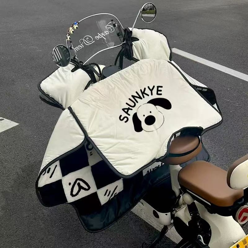 电瓶车挡风被小羊皮法兰绒内里冬季加绒加厚防水防寒电动车防风被