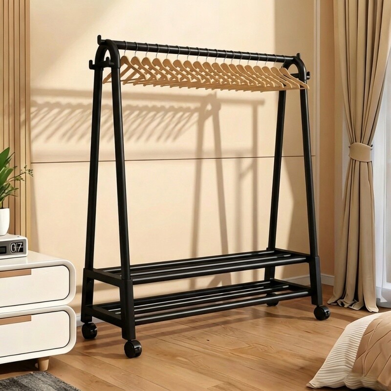 简易晾衣架落地卧室家用挂衣室内阳台衣杆衣服架子收纳衣帽架伸缩