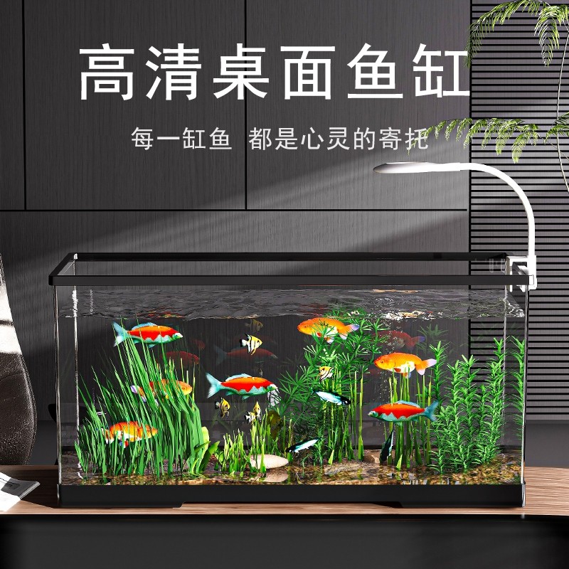 鱼缸2025新款小型一体式桌面缸生态造景循环过滤底部排水观赏鱼缸