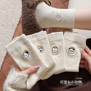 中筒袜纯棉女士长筒袜堆堆袜全棉 春秋季 日系卡通可爱个性 袜子女款