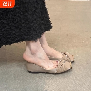女浅口仙女风缎面方头平底瓢鞋 2025年秋季 气质配裙子单鞋 法式 新款