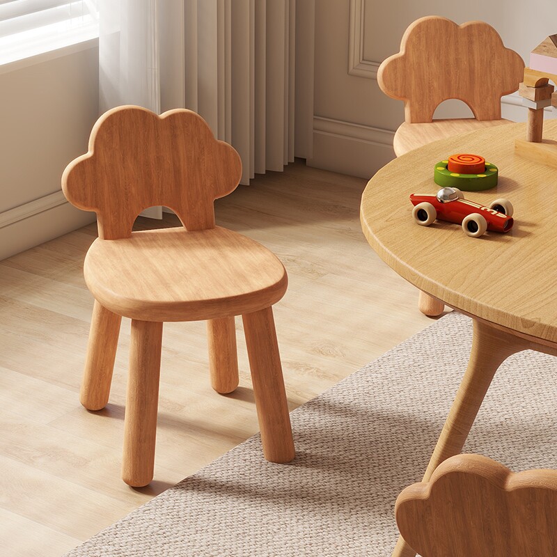 全实木云朵小凳子家用客厅茶几矮凳换鞋凳儿童宝宝靠背小板凳橡木