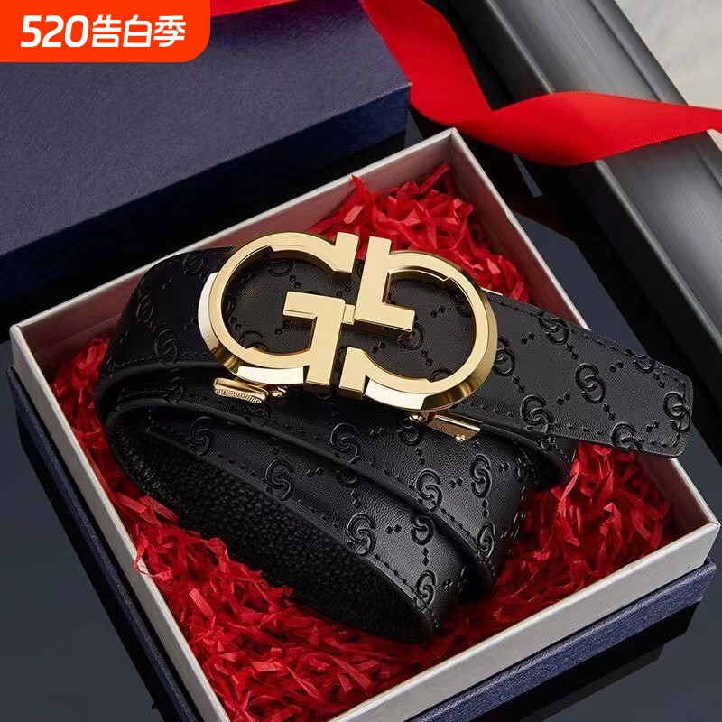 2025新款皮带男合金字母自动扣牛皮压花商务休闲腰带休闲商务裤带