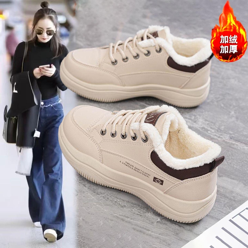 网红2025冬季新款回力女鞋加绒运动棉鞋保暖皮面百搭厚底防滑防水