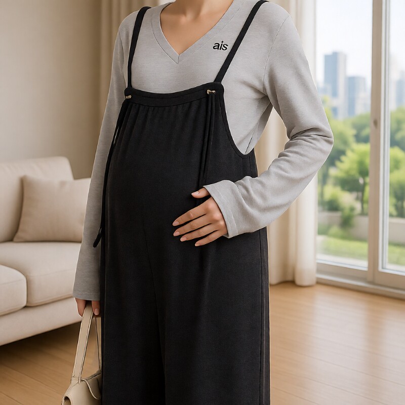 孕妇休闲裤2026春秋新款软糯垂感猪鼻扣设计加厚背带裤时尚连体裤