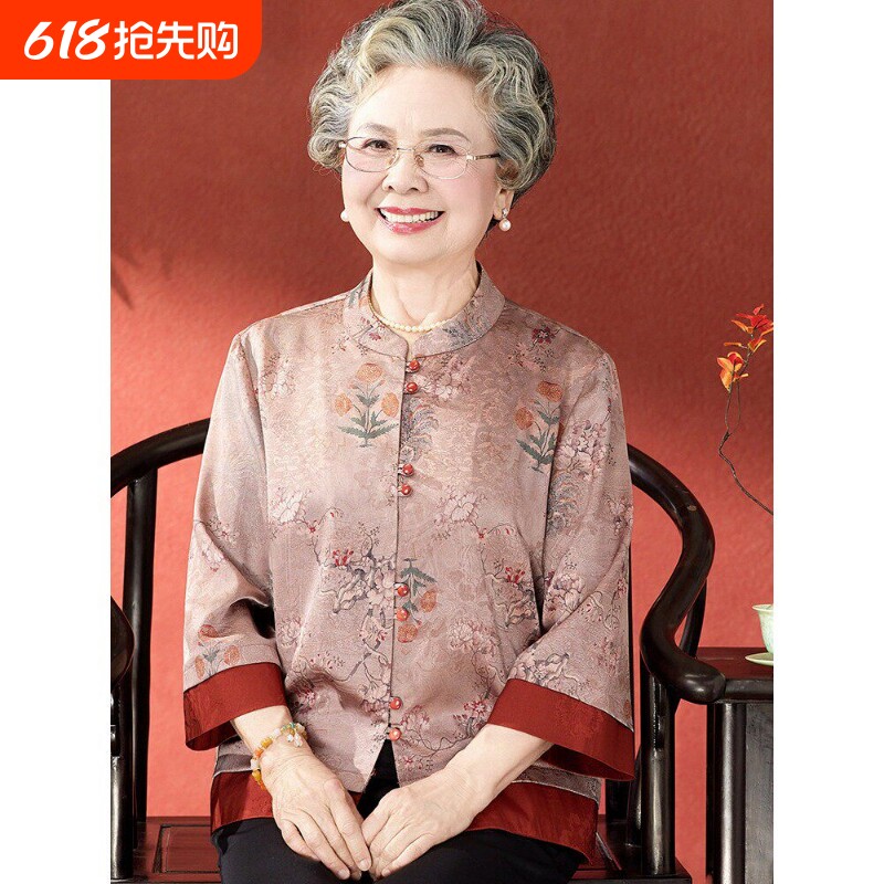 中老年人妈妈春装衬衫女老人衣服时尚简约老太太衬衣奶奶夏季套装