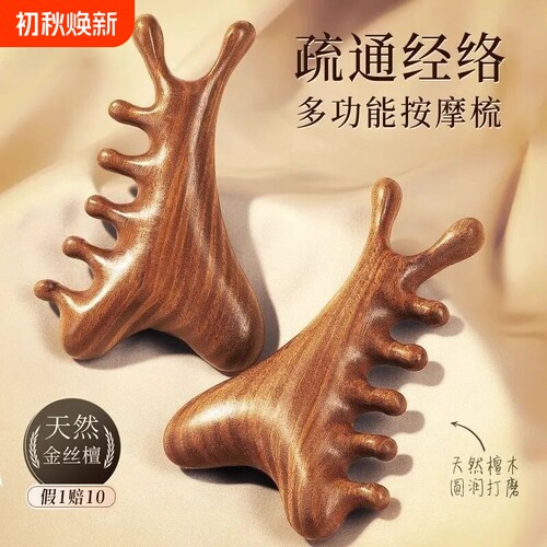 多功能头皮按摩梳子头疗刮痧疏通经络神器脸部眼部檀木梳头疗梳