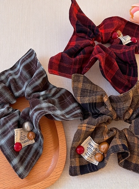 韩版发饰ins风头饰秋冬新款饰品头绳方巾发绳可爱格子大肠发圈毛