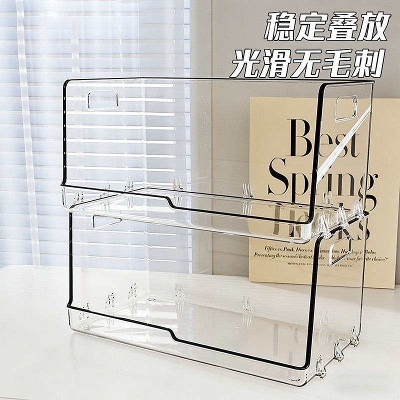 桌面收纳盒亚克力透明长方形零食杂物橱柜斜口整理筐化妆品置物架