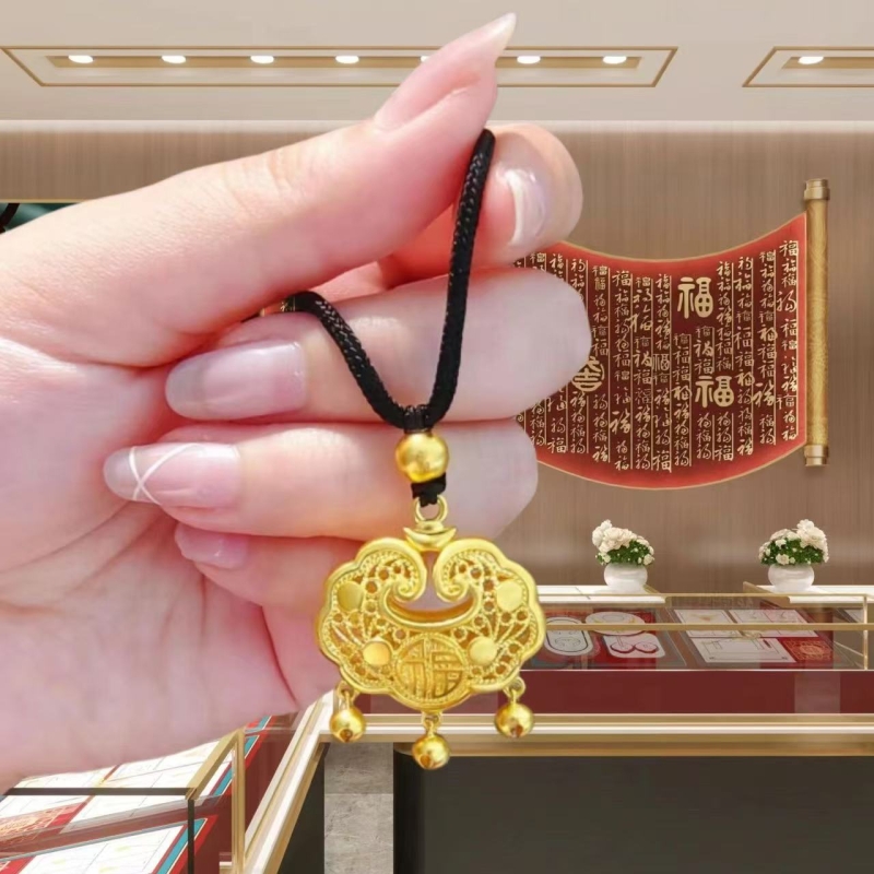 仿黄金平安锁仿金店同款吊坠罗盘项链沙金锁三金首饰女八宝镀金