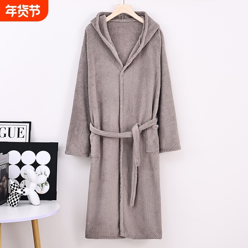 浴袍睡袍浴衣可穿浴巾吸水速干洗澡秋冬男女情侣连帽加厚成人长款