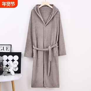 浴袍睡袍浴衣可穿浴巾吸水速干洗澡秋冬男女情侣连帽加厚成人长款